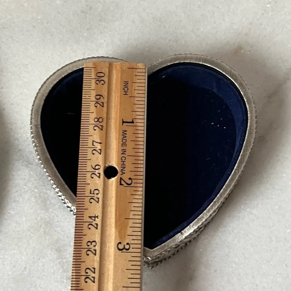 Silver pewter vintage heart shaped trinket box